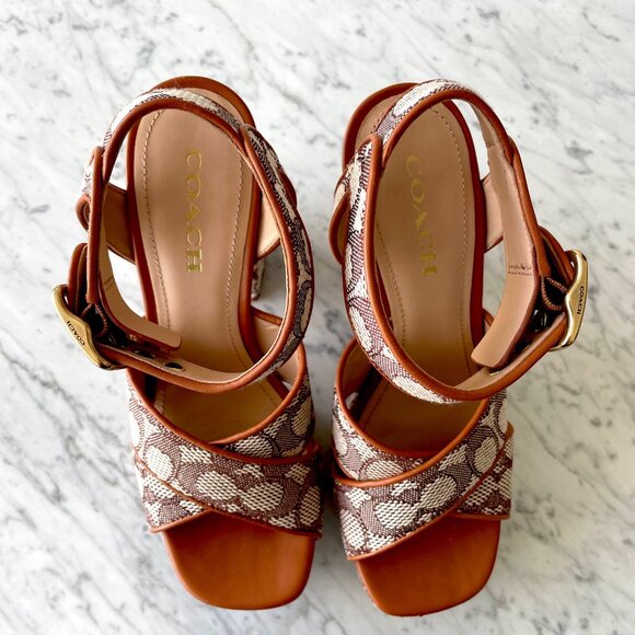 Coach Nelly Text Signature Jacquard Platform Sandal - Size 10 - Picture 5 of 10
